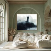 Mystieke vuurtoren te midden van oceaangolven - ho poster