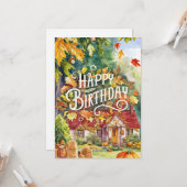 Mystieke Warm Bossen Herfst Herfst Happy Birthday Kaart (Voorkant / Achterkant in situ)