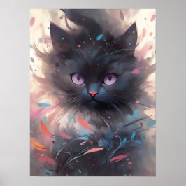 Mystieke Waterverf Black Cat | Schattigee kat Poster