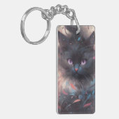 Mystieke Waterverf Black Cat | Schattigee kat Sleutelhanger (Voorkant Links)