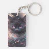 Mystieke Waterverf Black Cat | Schattigee kat Sleutelhanger (achterkant)