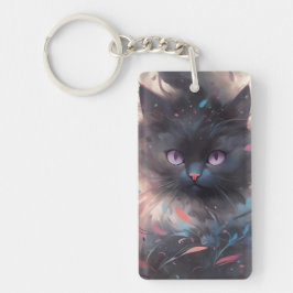 Mystieke Waterverf Black Cat | Schattigee kat Sleutelhanger