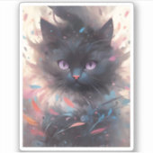Mystieke Waterverf Black Cat | Schattigee kat Sticker (Voorkant)