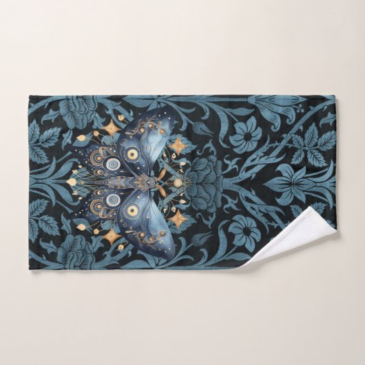 Mystieke Waterverf Blauwe en Gouden Nachtmot Bad Handdoek (Handdoek)