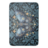Mystieke Waterverf Blauwe en Gouden Nachtmot Badmat (Voorkant Verticaal)