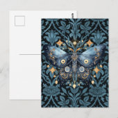 Mystieke Waterverf Blauwe en Gouden Nachtmot Briefkaart (Voorkant / Achterkant)