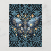 Mystieke Waterverf Blauwe en Gouden Nachtmot Briefkaart (Voorkant)