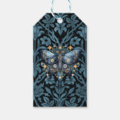 Mystieke Waterverf Blauwe en Gouden Nachtmot Cadeaulabel (Voorkant)
