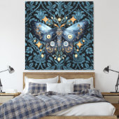 Mystieke Waterverf Blauwe en Gouden Nachtmot Canvas Afdruk (Insitu (Slaapkamer))