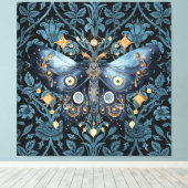 Mystieke Waterverf Blauwe en Gouden Nachtmot Canvas Afdruk (Insitu (Houten vloer))