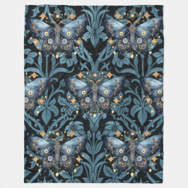 Mystieke Waterverf Blauwe en Gouden Nachtmot Fleece Deken