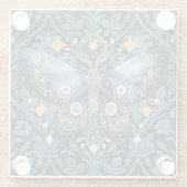 Mystieke Waterverf Blauwe en Gouden Nachtmot Glazen Onderzetter (Achterkant)