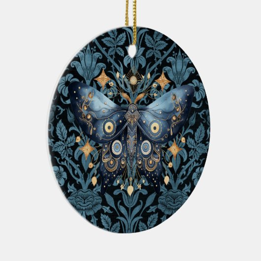 Mystieke Waterverf Blauwe en Gouden Nachtmot Keramisch Ornament (Rechts)