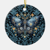 Mystieke Waterverf Blauwe en Gouden Nachtmot Keramisch Ornament (Voorkant)