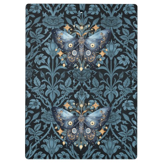 Mystieke Waterverf Blauwe en Gouden Nachtmot Klembord (Achterkant)