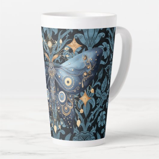 Mystieke Waterverf Blauwe en Gouden Nachtmot Latte Mok (Rechterhoek)