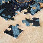 Mystieke Waterverf Blauwe en Gouden Nachtmot Legpuzzel (Zijkant)