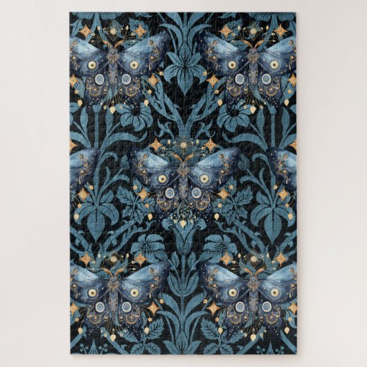 Mystieke Waterverf Blauwe en Gouden Nachtmot Legpuzzel (Verticaal)