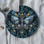 Mystieke Waterverf Blauwe en Gouden Nachtmot Ronde Button 6,0 Cm (In situ)