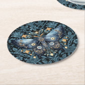 Mystieke Waterverf Blauwe en Gouden Nachtmot Ronde Kartonnen Onderzetter (Gebogen)
