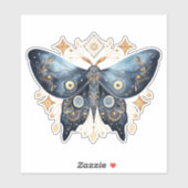 Mystieke Waterverf Blauwe en Gouden Nachtmot Sticker (Vel)
