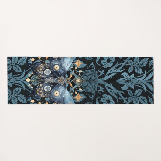Mystieke Waterverf Blauwe en Gouden Nachtmot Yogamat (Achterkant (horizontaal))