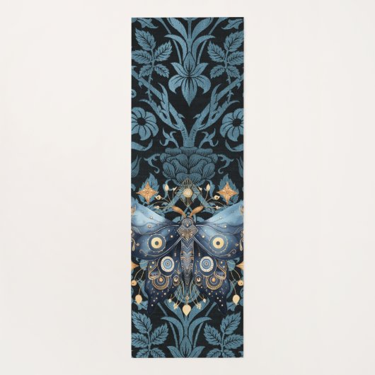 Mystieke Waterverf Blauwe en Gouden Nachtmot Yogamat (Achterkant)