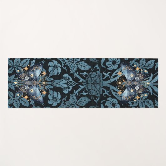 Mystieke Waterverf Blauwe en Gouden Nachtmot Yogamat (Voorkant (horizontaal))