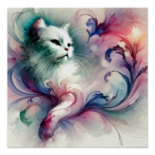 Mystieke Waterverf Kat Perfect Poster
