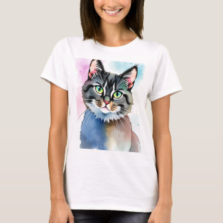 Mystieke Waterverf Kat T-shirt voor Vrouwen – Drom