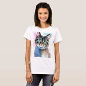 Mystieke Waterverf Kat T-shirt voor Vrouwen – Drom (Voorkant volledig)