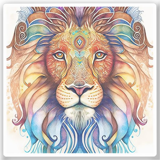 Mystieke Waterverf Lion Sticker (Voorkant)