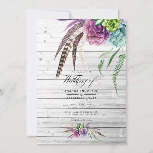 Mystieke Waterverf Succulente Bohemiaanse bruiloft Kaart (Voorkant)