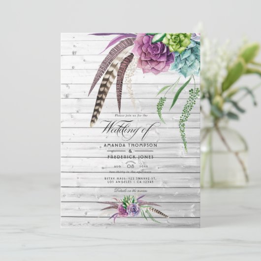 Mystieke Waterverf Succulente Bohemiaanse bruiloft Kaart (Staand voorkant)