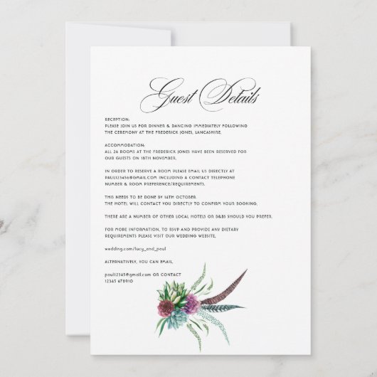 Mystieke Waterverf Succulente Bohemiaanse bruiloft Kaart (Achterkant)