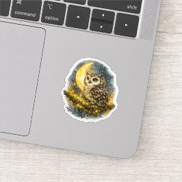 Mystieke Waterverf Uil met Halvemaan Celesti Sticker