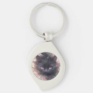 Mystieke Waterverf Zwart Kat Cute Kat Sleutelhanger
