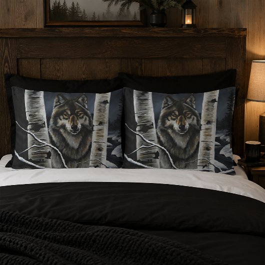 Mystieke Winter Alpha Wolf Berkenbos Wilde Dieren Kussensloop