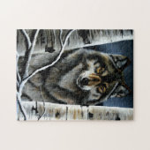 Mystieke Winter Alpha Wolf Berkenbos Wilde Dieren Legpuzzel (Horizontaal)