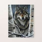 Mystieke Winter Alpha Wolf Berkenbos Wilde Dieren Legpuzzel (Verticaal)