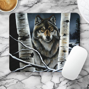Mystieke Winter Alpha Wolf Berkenbos Wilde Dieren Muismat