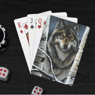 Mystieke Winter Alpha Wolf Berkenbos Wilde Dieren Pokerkaarten