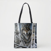 Mystieke Winter Alpha Wolf Berkenbos Wilde Dieren Tote Bag (Voorkant)
