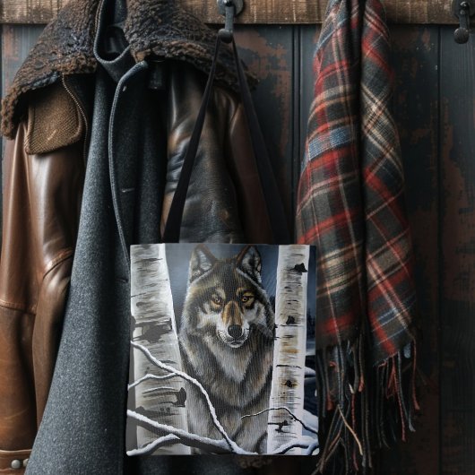 Mystieke Winter Alpha Wolf Berkenbos Wilde Dieren Tote Bag