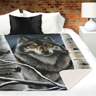 Mystieke Winter Alpha Wolf Berkenbos Wilde Natuur Sherpa Deken