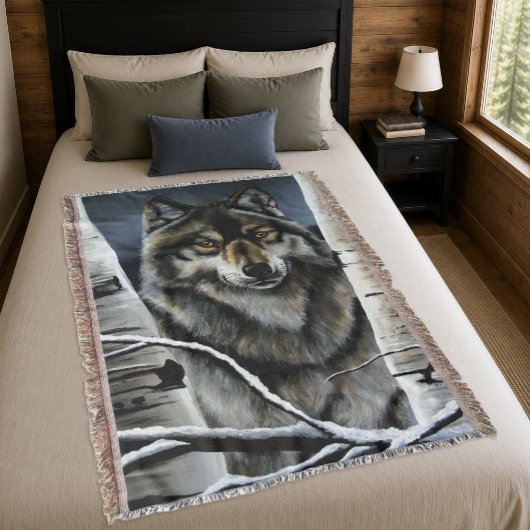 Mystieke Winter Alpha Wolf Berkenbos Wildernis Deken