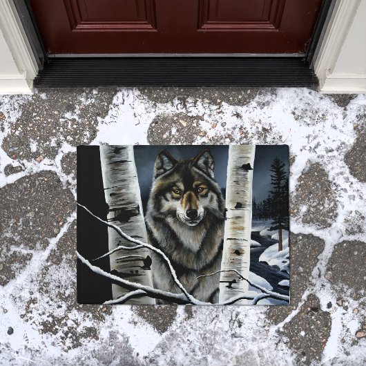 Mystieke Winter Alpha Wolf Berkenbos Wildernis Deurmat