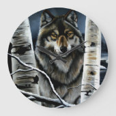 Mystieke Winter Alpha Wolf Berkenbos Wildernis Grote Klok (Voorkant)
