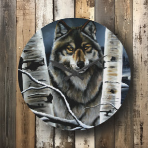 Mystieke Winter Alpha Wolf Berkenbos Wildernis Grote Klok