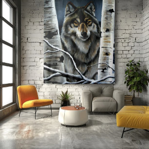 Mystieke Winter Alpha Wolf Berkene Bos Wildlife Wandkleed